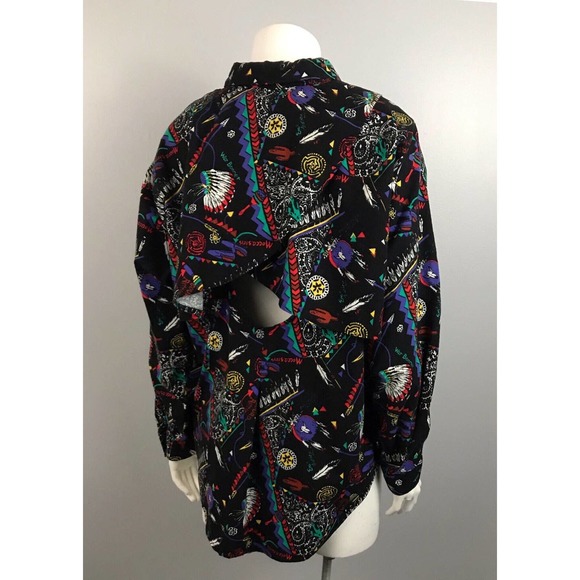 1990s Native American Print Button Up Western Shirt / Women's Medium - Picture 2 of 4